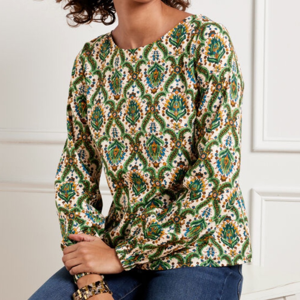 Talbots Floral Lattice Long Sleeve Top Blouse, Small Petite